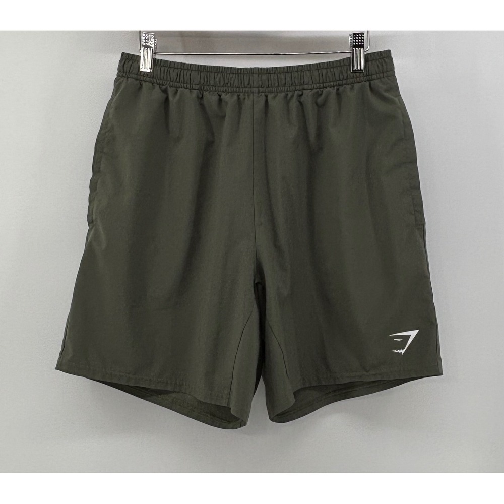 Gymshark Arrival 7" Shorts Men Large Olive Green Elastic Waist Drawstring
